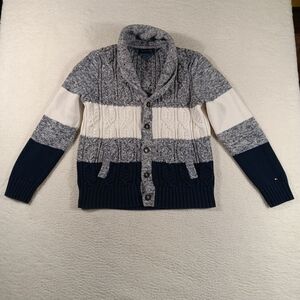 Tommy Hilfiger Sweater Mens Large Shawl Neck Cardigan Chunky Knit HeavyWeight